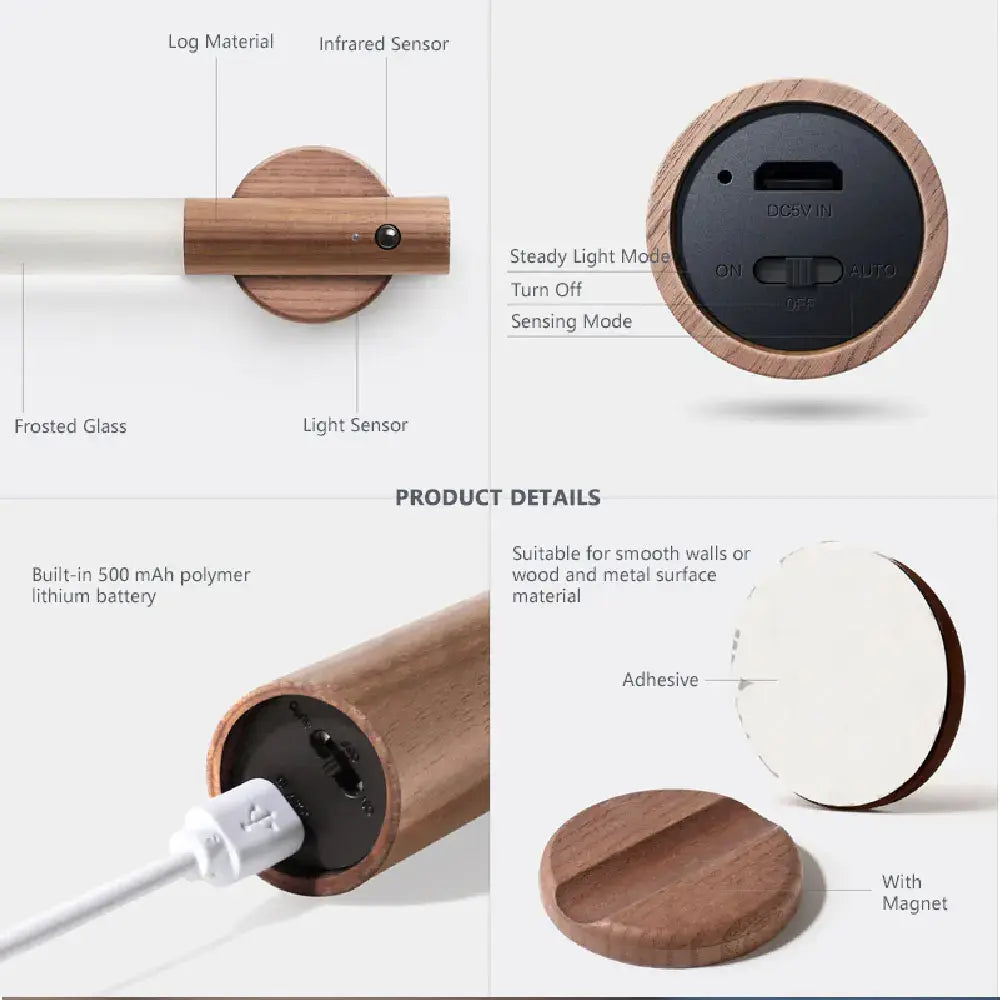 Wood Night Light Magnetic USB Lamp For Home (LED)